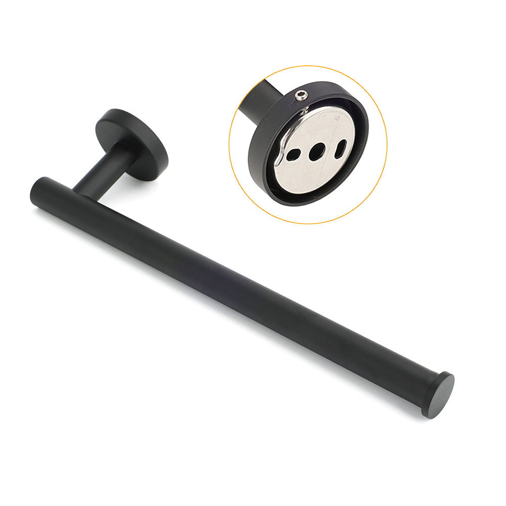 Bathroom Matt Black Round Towel Rack Holder Hook Clothes Hanger Stainless Steel - Image 3