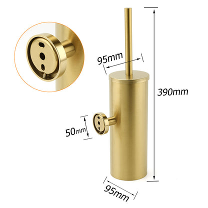 Bathroom Brushed Gold Stainless Steel Round Toilet Brush Wall Mounted Holder Cup - Image 2