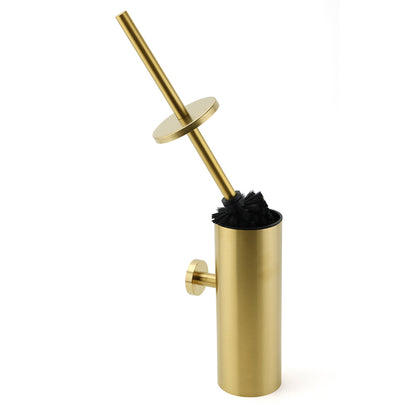 Bathroom Brushed Gold Stainless Steel Round Toilet Brush Wall Mounted Holder Cup - Image 3