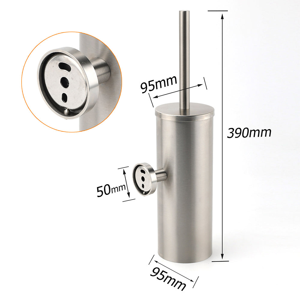 Brushed Nickel Silver Round Toilet Brush Stainless Steel Wall Mounted Holder Cup - Image 2