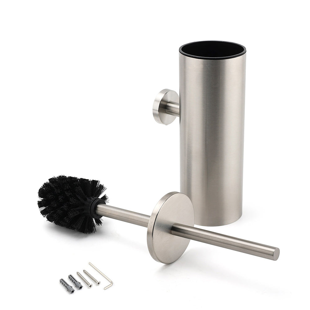 Brushed Nickel Silver Round Toilet Brush Stainless Steel Wall Mounted Holder Cup - Image 4