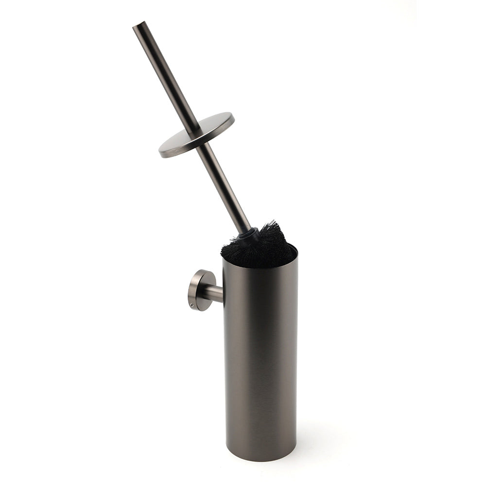 Bathroom Accessory Gun Metal Round Toilet Brush & Stainless Steel Holder Cup Kit - Image 3