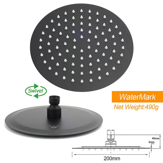 WELS Matt Black Twin Shower 8" Round Rain Head Set Sliding Rail 3 Mode Handheld + Mixer - Image 7