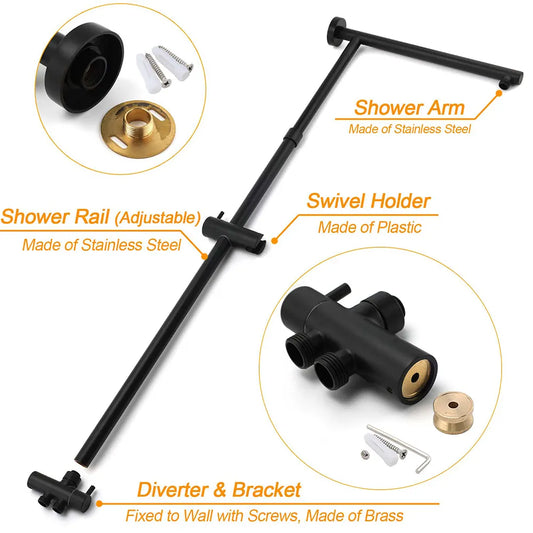 WELS Matt Black Twin Round 12" Shower Head Set Handheld Flexible Rail Wall Arm Mixer - Image 4