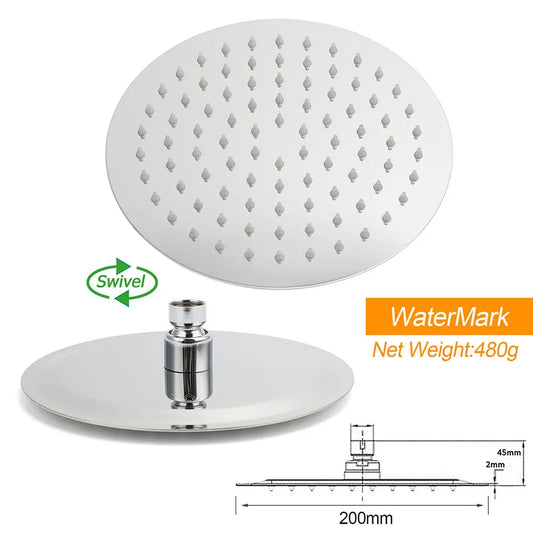 WELS Chrome Round 8" Stainless Steel Rain Head Handheld Sliding Rail Arm 2in1 Shower Set - Image 8