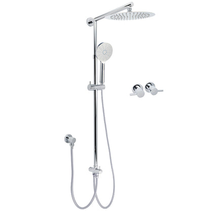 Chrome 10" Round Rain Handheld Twin Shower Head Arm Sliding Rail Arm Double Taps