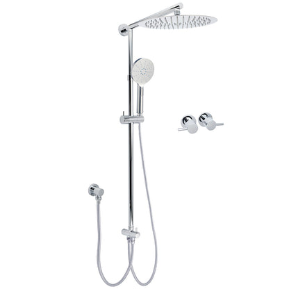 WELS Round Large 12" Rain 2in1 Shower Head 3 Modes Handheld Wall Rail Brass Twin Taps