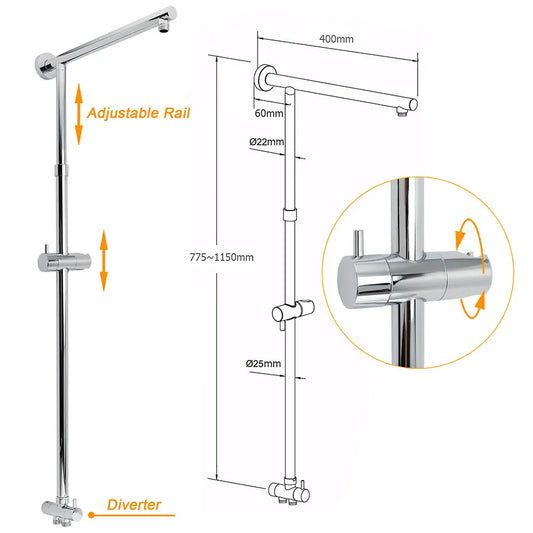 WELS Round Large 12" Rain 2in1 Shower Head 3 Modes Handheld Wall Rail Brass Twin Taps - Image 3