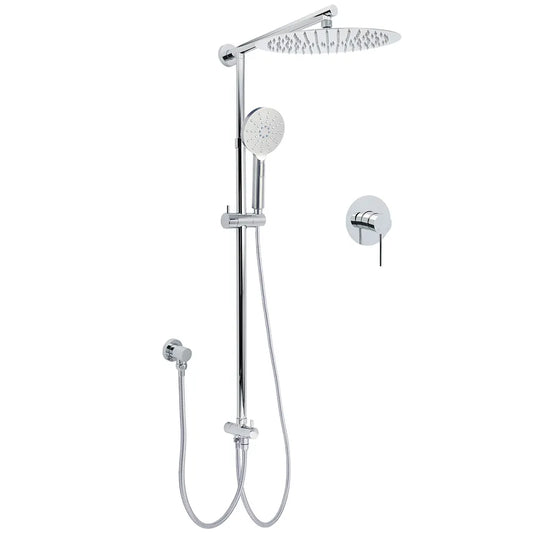 WELS Round 12" Rain Dual Shower Head 3 Modes Handheld Wall Rail Chrome Mixer Valve Set
