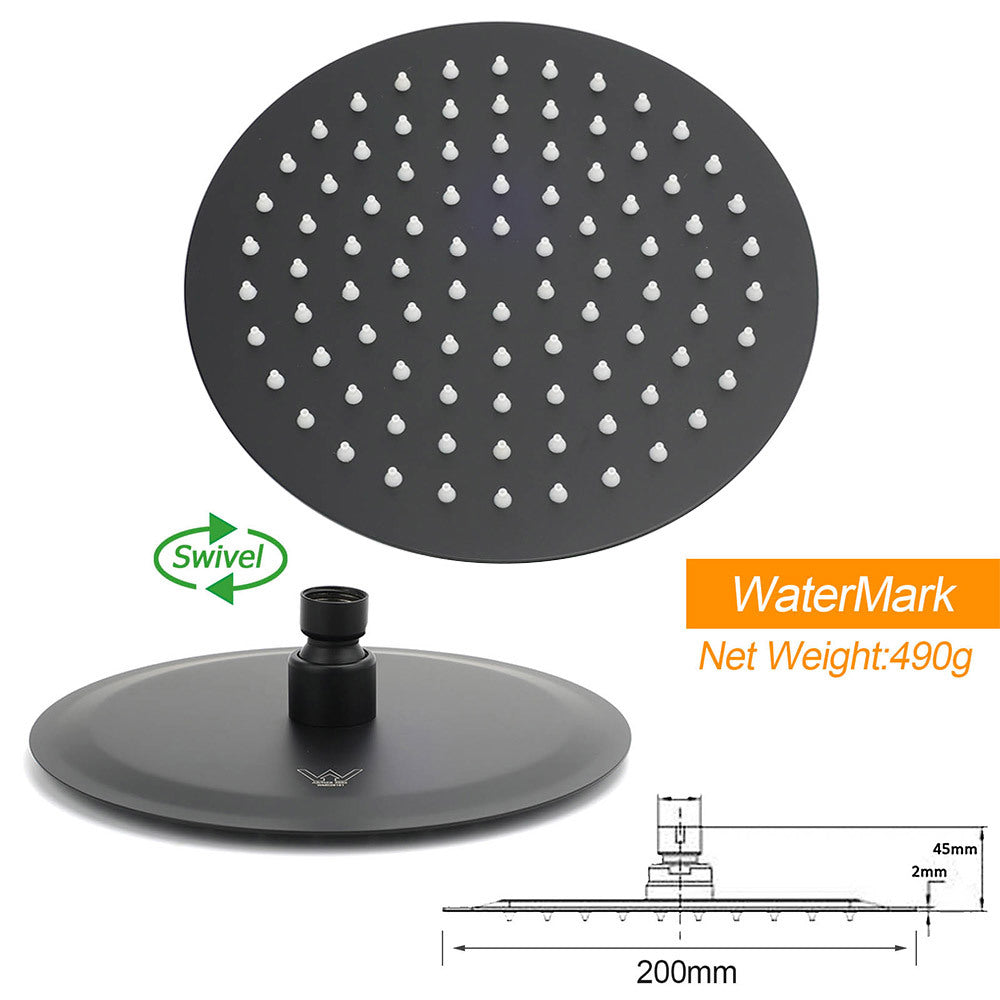 WELS Matt Black Twin Shower 8" Round Head Set Sliding Rail 3 Mode Handheld Rose - Image 6