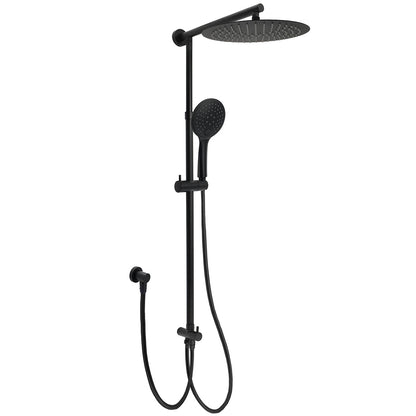 Matte Black Large 12" Twin Round Shower Head Set Handheld Diverter Rail Wall Arm