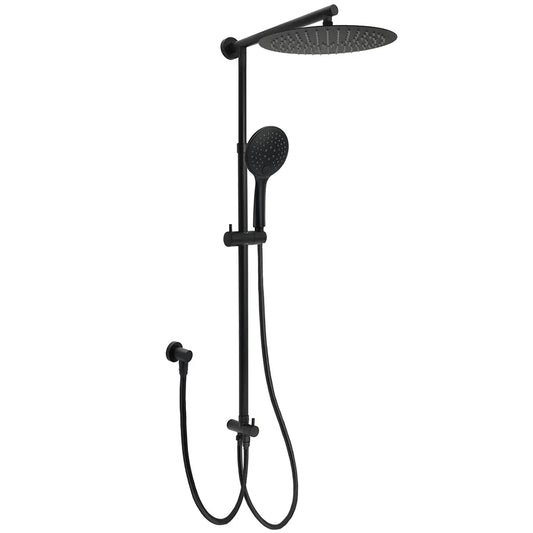 Matte Black Large 12" Twin Round Shower Head Set Handheld Diverter Rail Wall Arm