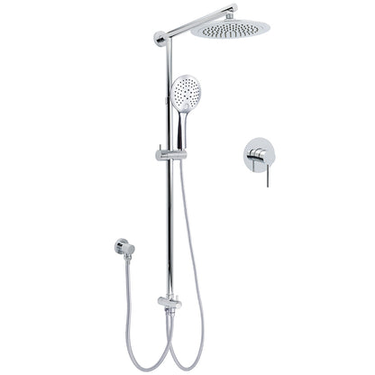 WELS Chrome Round 9" Rainfall Dual Shower Head & Handheld Sliding Rail Wall Arm + Single Mixer