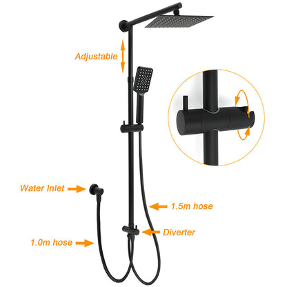 Matt Black 2in1 Set 8" Square Thin Shower Head Handheld Adjustable Silding Rail Arm - Image 2