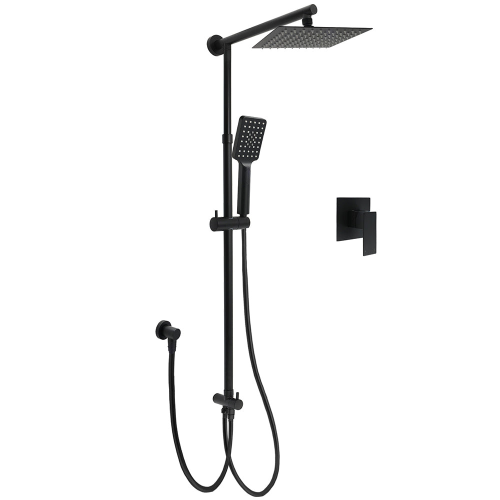Matt Black 2in1 Set 8" Square Thin Shower Head Handheld Adjustable Silding Rail Mixer