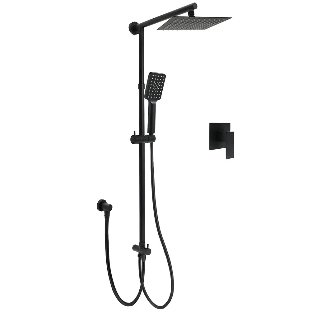 Matt Black 2in1 Set 8" Square Thin Shower Head Handheld Adjustable Silding Rail Mixer