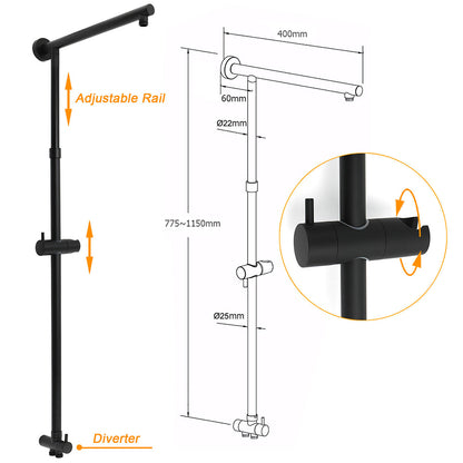 WELS Matt Black 2in1 Set Square 10" Shower Rain Head Handheld Adjustable Silde Rail - Image 3