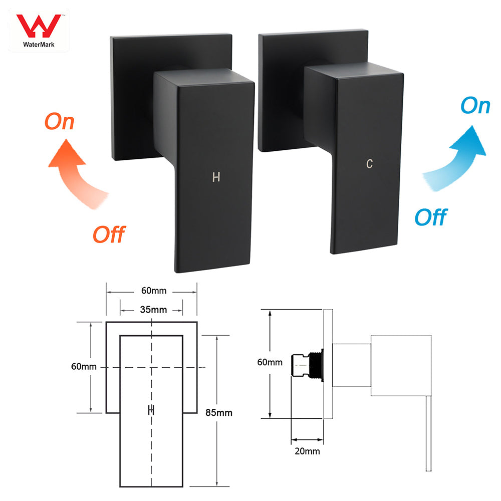 Matt Black 2in1 Set Square 10" Shower Rain Head Handheld Adjustable Silding Rail + Twin Taps - Image 8