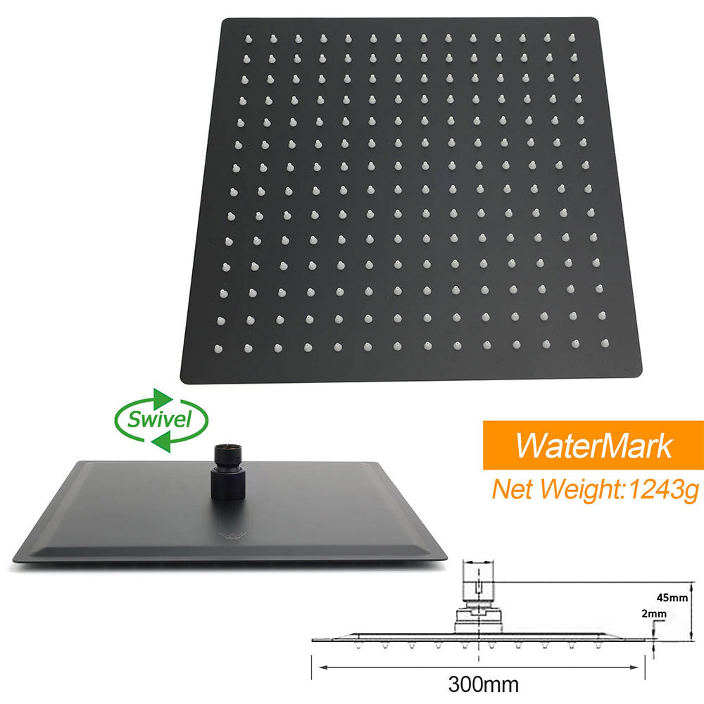 Matt Black Dual Shower Large 12" Square Head Handheld Adjustable Silde Rail Set Mixer - Image 7