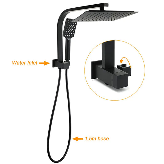 WELS Matt Black 10" Rain Shower Head 3 Mode Handheld Gooseneck Arm Diverter 2in1 Set - Image 2
