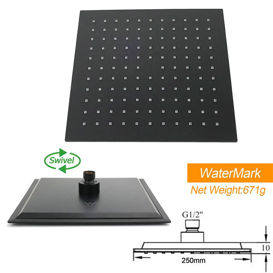 WELS Matt Black 10" Rain Shower Head 3 Mode Handheld Gooseneck Arm Diverter 2in1 Set Mixer - Image 6