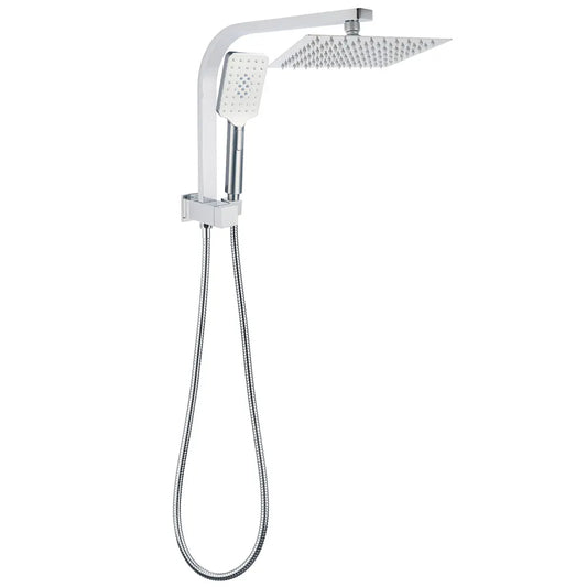 Chrome Square Twin Rain Shower 8" Head 3 Mode Handheld Diverter Wall Arm Set