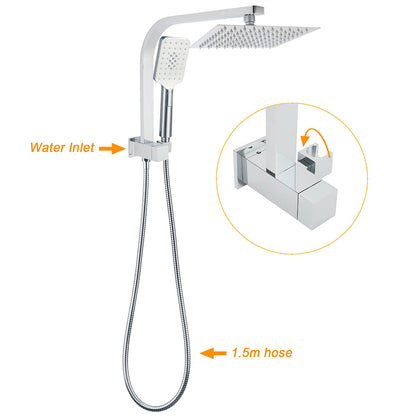 Chrome Square Twin Rain Shower 8" Head 3 Mode Handheld Diverter Wall Arm Set - Image 2