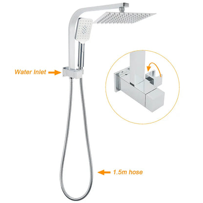 Chrome Square Twin Rain Shower 8" Head 3 Mode Handheld Diverter Wall Arm Set - Image 2