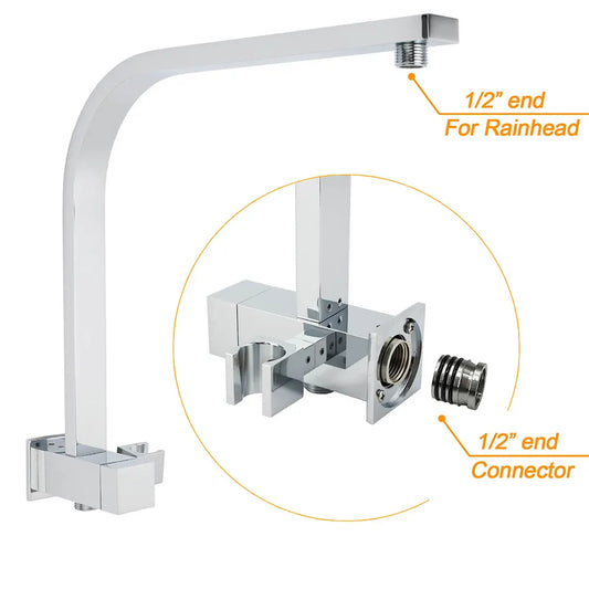 WELS Chrome Square Dual Rain Shower 8" Head 3 Mode Handheld Diverter Wall Arm Mixer Set - Image 4