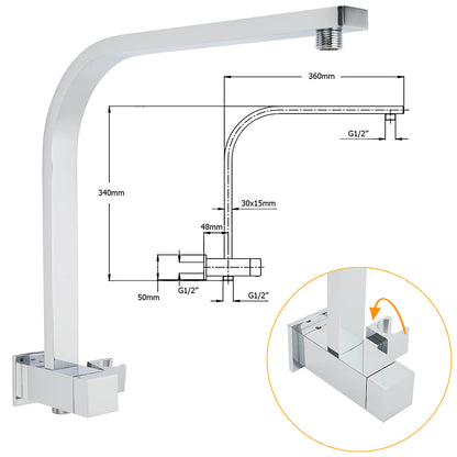 WELS Chrome Square Dual Rain Shower 8" Head 3 Mode Handheld Diverter Wall Arm Mixer Set - Image 8