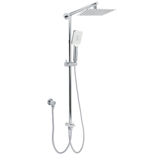 Chrome Square 8" Rain Shower Head 3 Mode Handheld Sliding Rail Arm 2 IN 1 Set Diverter