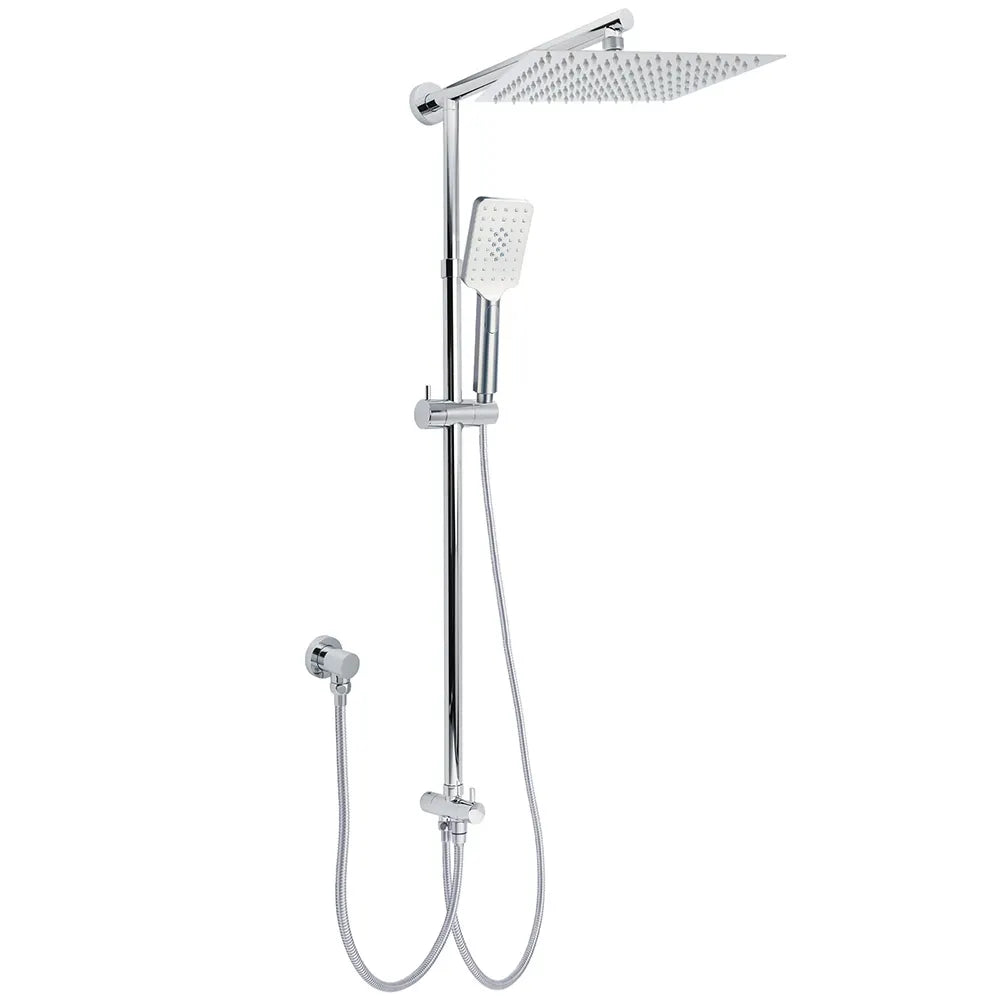 Chrome Square 10" Twin Shower Head Handheld Sliding Rail Set Wall Inlet Diverter