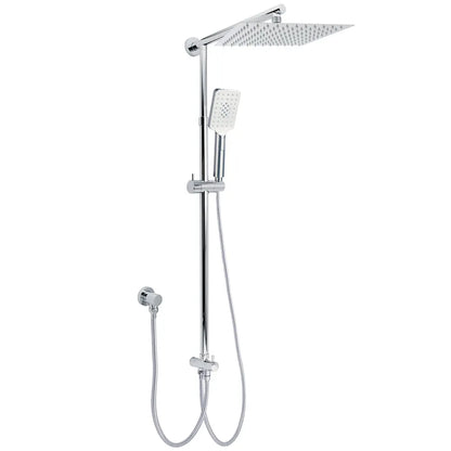 Chrome Square 10" Twin Shower Head Handheld Sliding Rail Set Wall Inlet Diverter