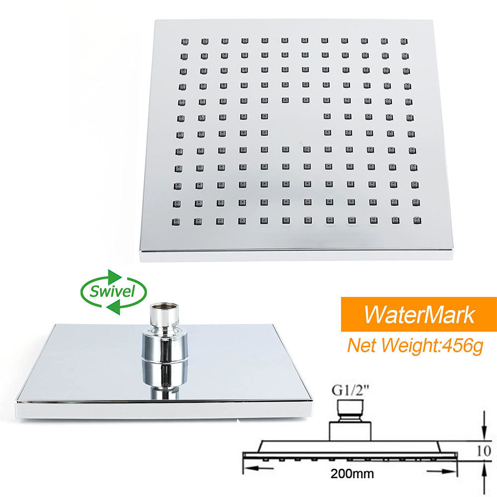 WELS Square Plastic Shower 8" Rainfall Head 3 Mode Handheld Sliding Rail Wall Arm With Mixer - Image 7