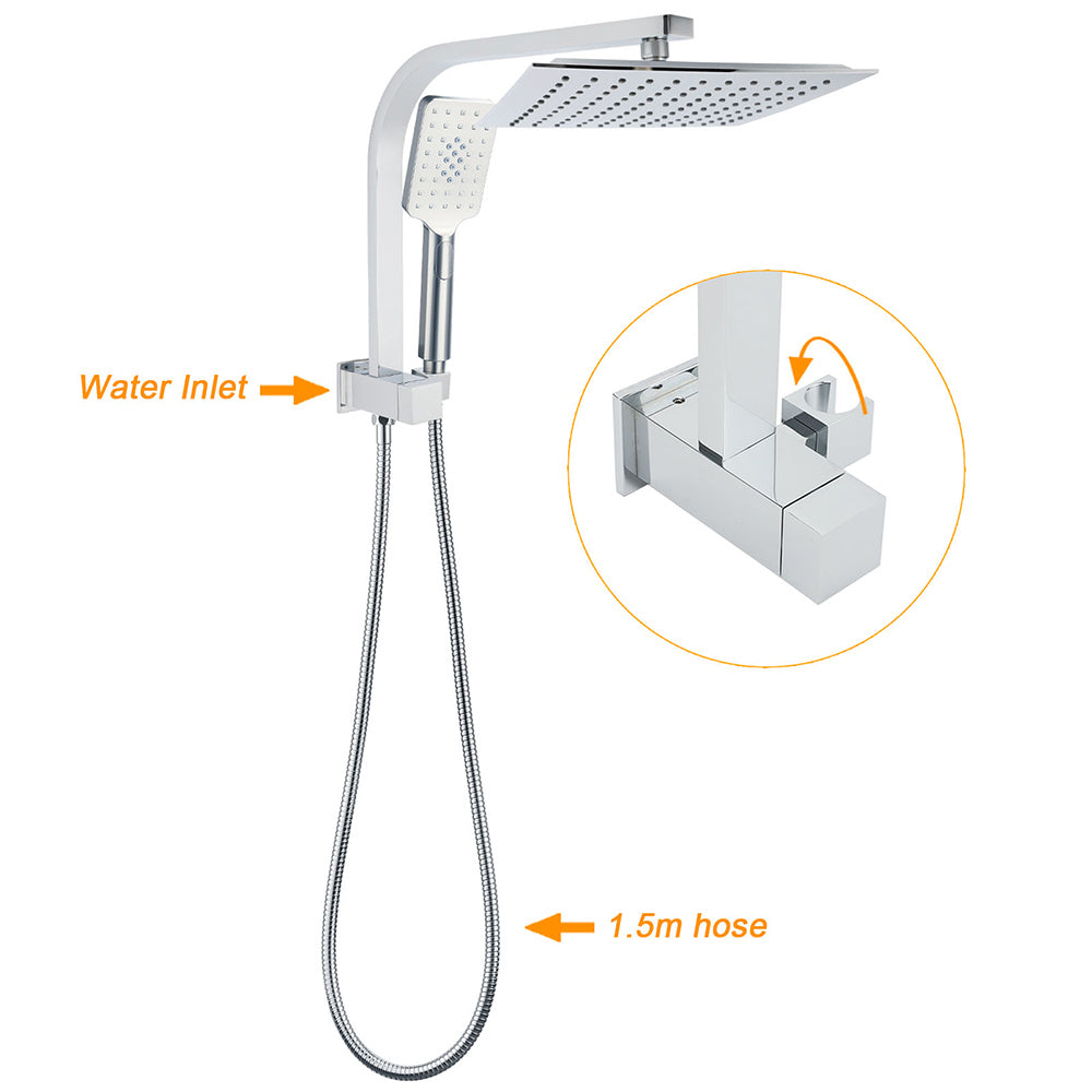 WELS Twin Square 10" Rain Shower Head 3 Mode Handheld Diverter Wall Arm Taps Valve - Image 2