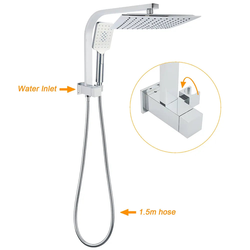 WELS Twin Square 10" Rain Shower Head 3 Mode Handheld Diverter Wall Arm Taps Valve - Image 2