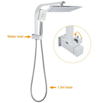 WELS Twin Square 10" Rain Shower Head 3 Mode Handheld Diverter Wall Arm Taps Valve - Image 2