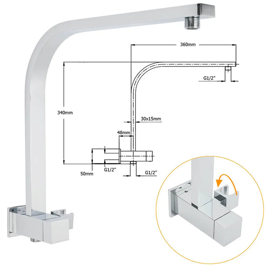 WELS Twin Square 10" Rain Shower Head 3 Mode Handheld Diverter Wall Arm Mixer Set - Image 3