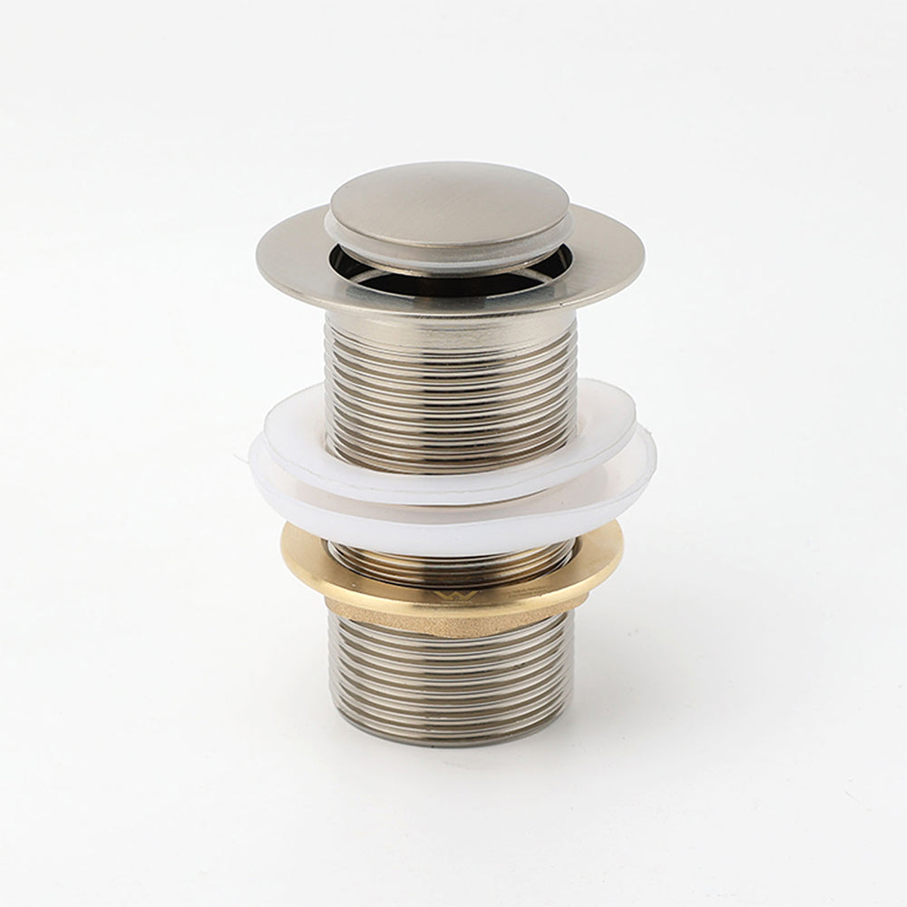 Brushed Nickel 32mm Push Pop Up Waste Plug Non-Overflow Basin Sink Drain Outlet - Image 2
