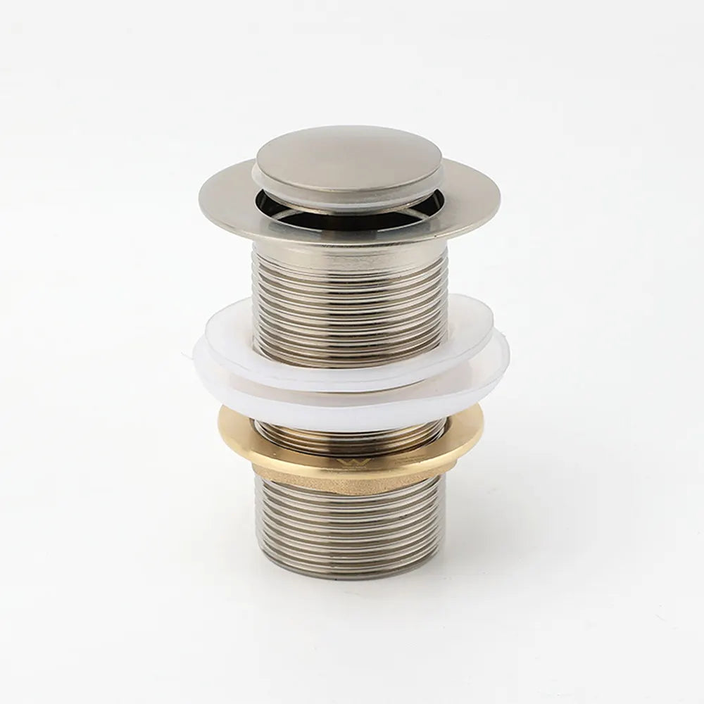 Brushed Nickel 32mm Push Pop Up Waste Plug Non-Overflow Basin Sink Drain Outlet - Image 2