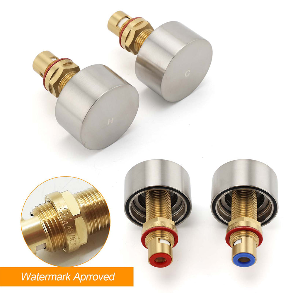 Brushed Nickel Round 1/4 Turn Twin Shower Taps Set Hot Cold Switch Vanity Mixer - Image 3