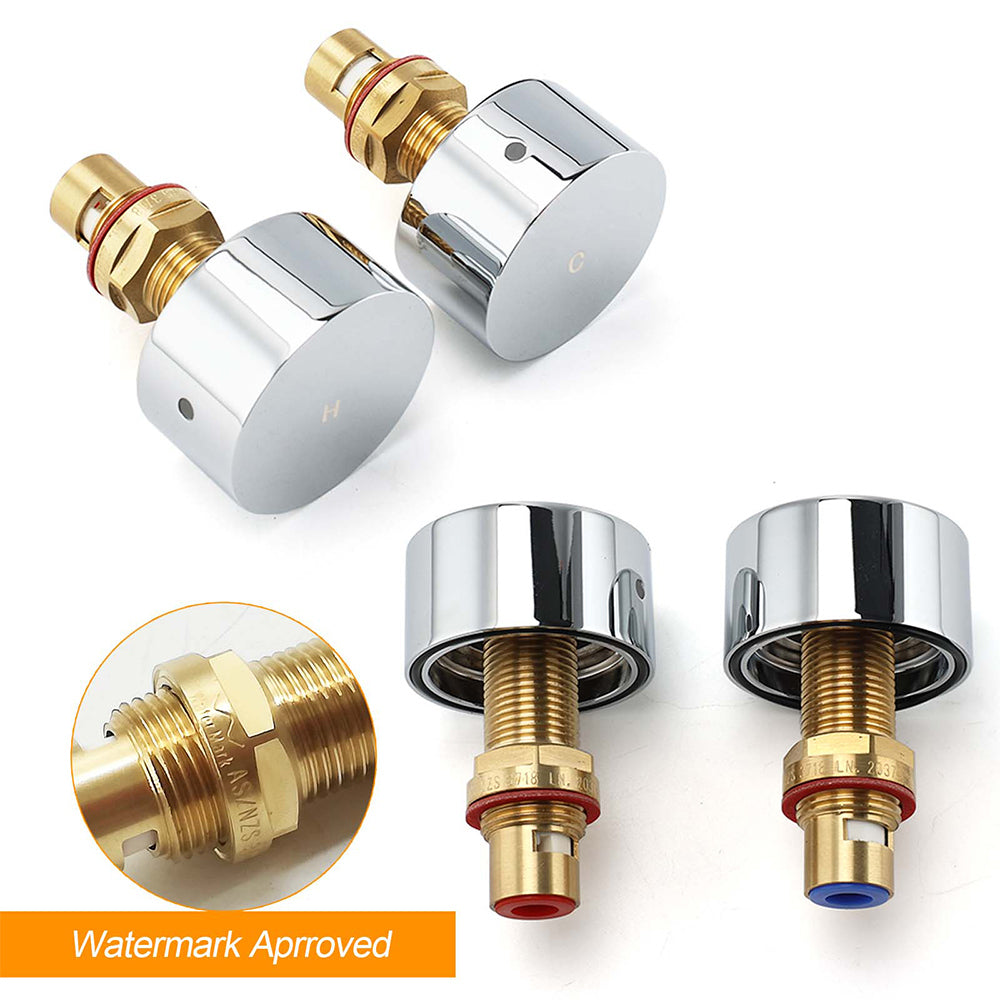 Polished Chrome Round 1/4 Turn Twin Shower Taps Set Hot Cold Water Switch Mixer - Image 3