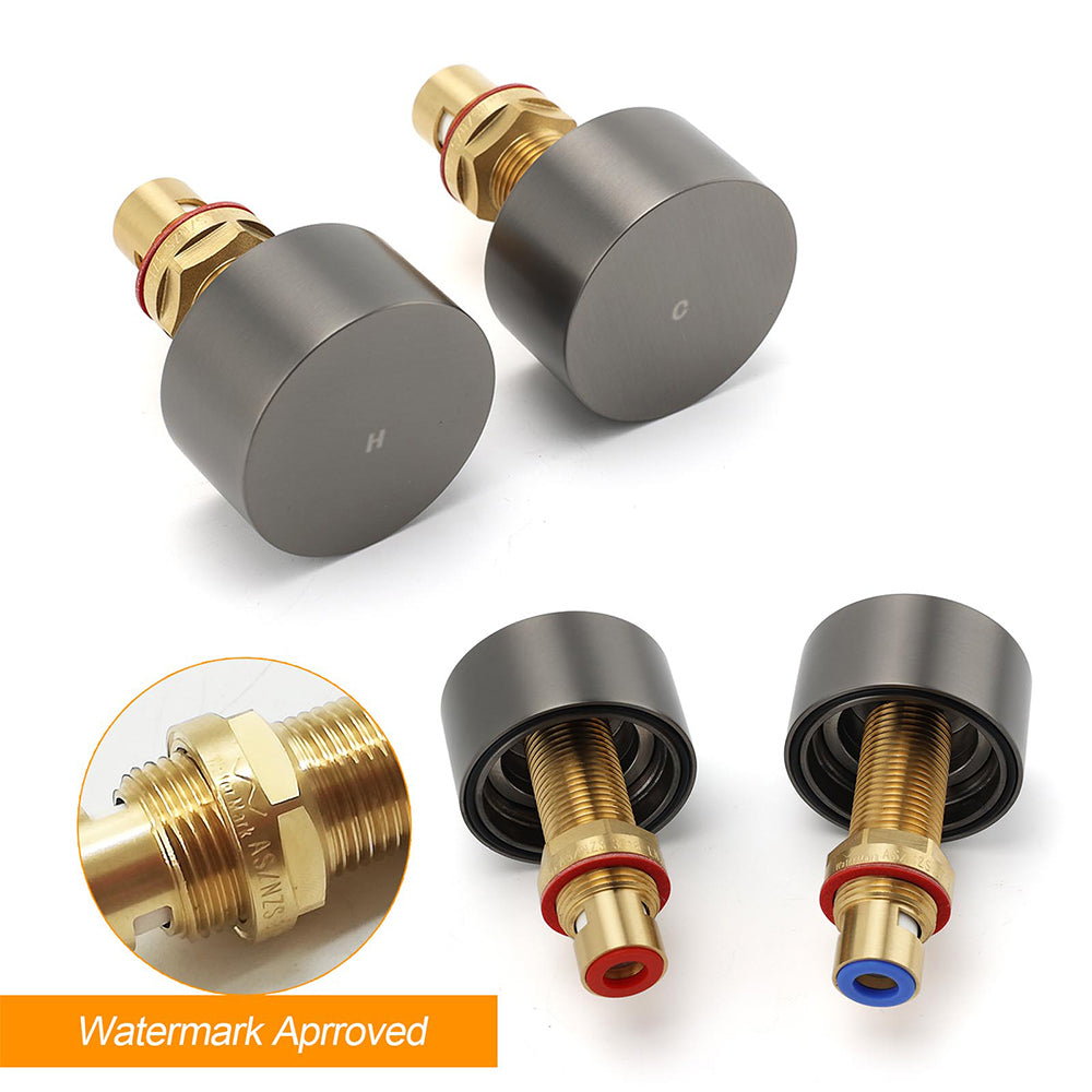 Gun Metal Grey 1/4 Turn Round Hot Cold Tap Wall Set Shower Vanity Spout Switch - Image 3
