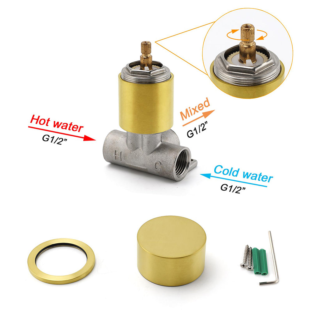 Brushed Gold Round Knob Turn Shower Hot Cold Mixer Tap Valve Ceramic Cartridge - Image 3