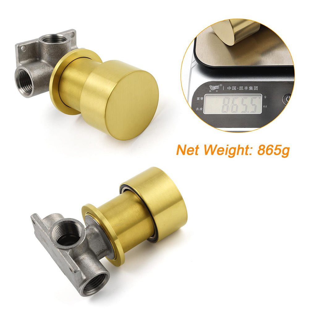Brushed Gold Round Knob Turn Shower Hot Cold Mixer Tap Valve Ceramic Cartridge - Image 4