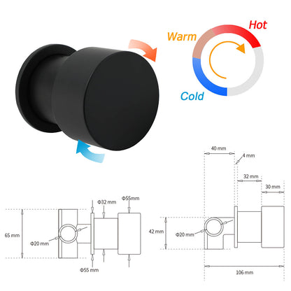 Matt Black Round Knob Concealed Shower Mixer Valve Hot Cold Water Switch Tap Kit - Image 2