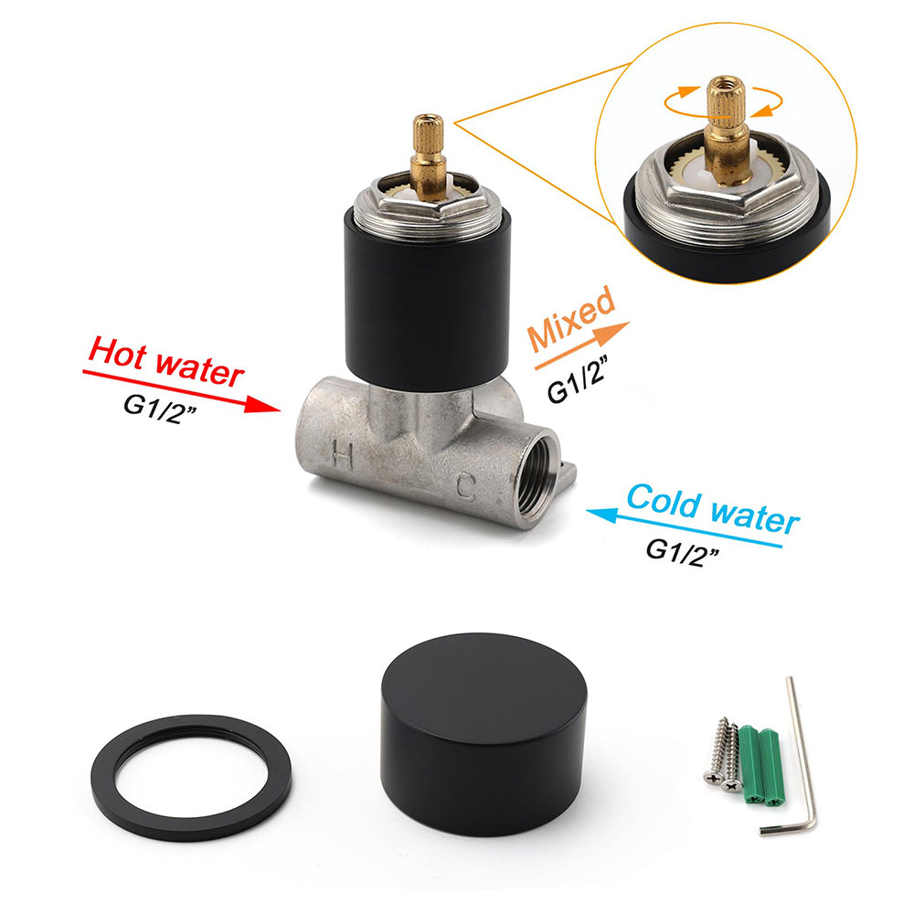 Matt Black Round Knob Concealed Shower Mixer Valve Hot Cold Water Switch Tap Kit - Image 4