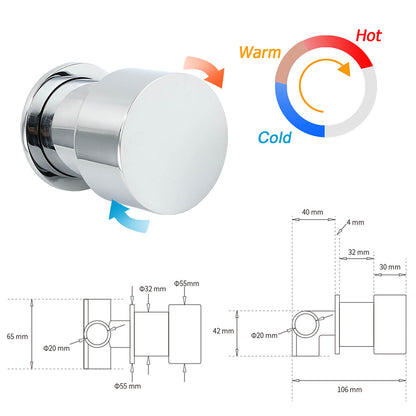 Watermark Chrome 1/4 Turn Switch Hot Cold Water Mixer Bathroom Shower Tap Valve - Image 2