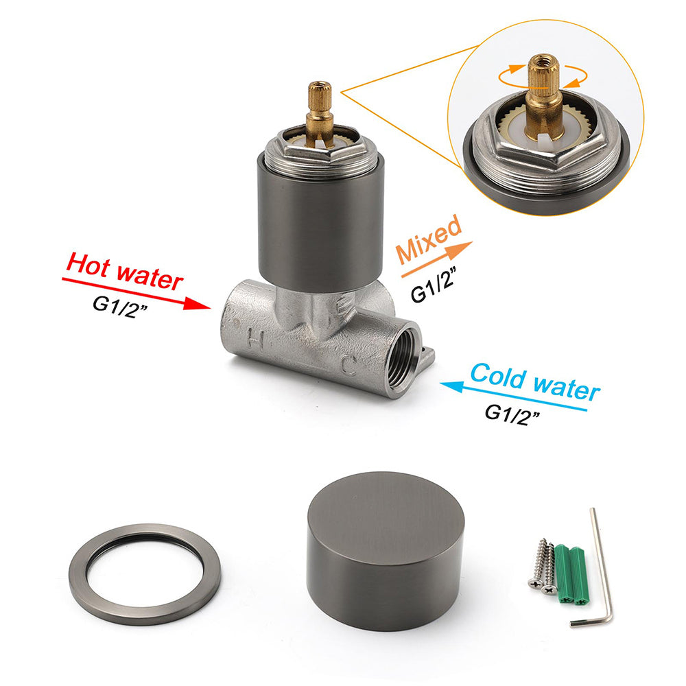 Gun Metal Round 1/4 Knob Handle Wall Mounted Shower Hot Cold Water Mixer Tap Kit - Image 4
