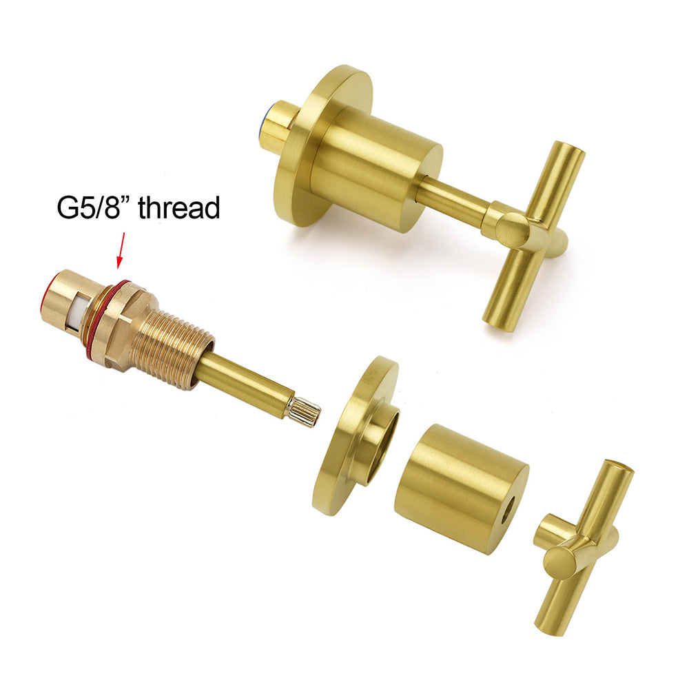 Brushed Gold Shower 1/4 Turn Twin Taps Basin Bath Spout Hot Cold Water Mixer Set - Image 4